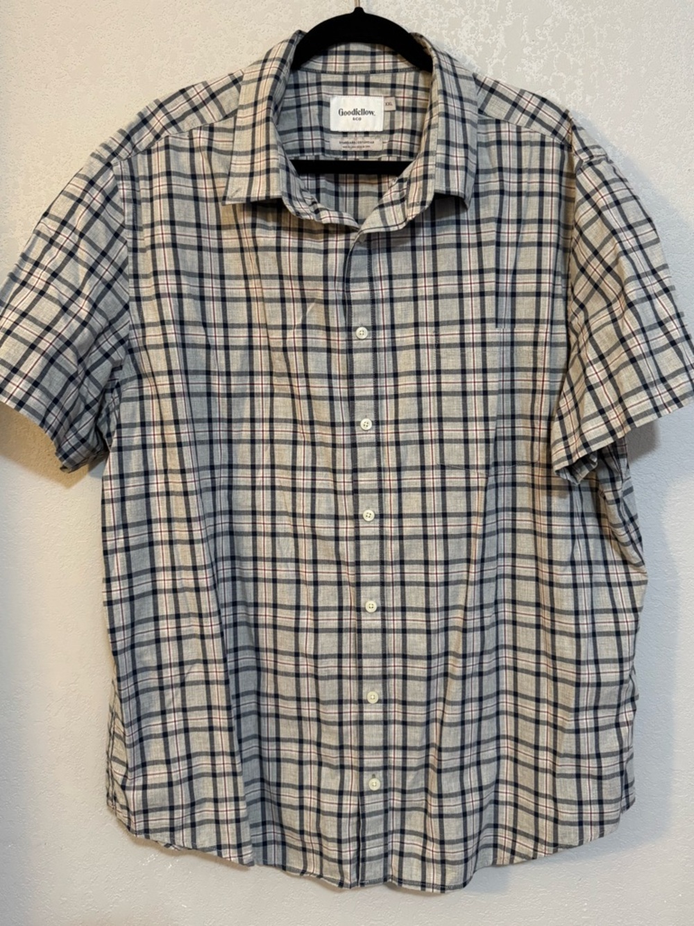 Goodfellow & Co Men’s Short-Sleeve Plaid Button-Down Shirt - Gray & Blue